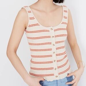 Madewell Cream and Red Striped Knit Tank Top